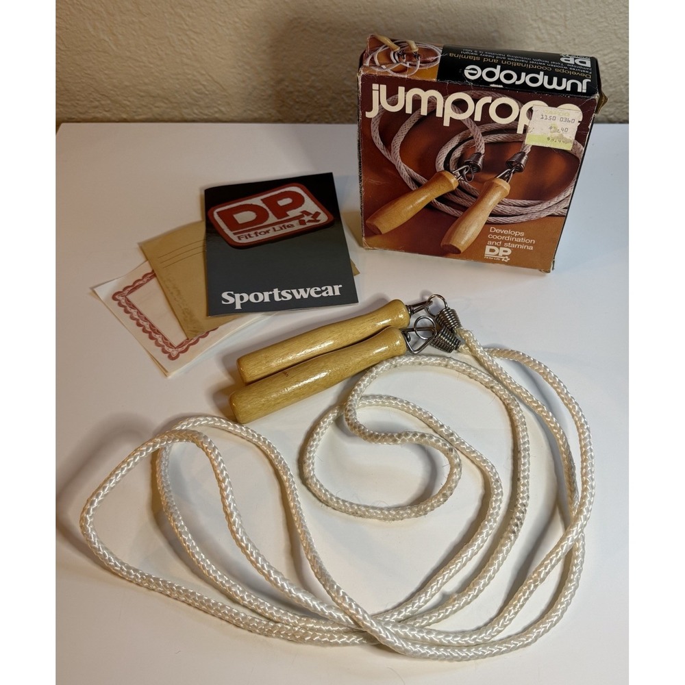 Vintage Jump Rope Wooden Handles 8'6" Heavy Cotton Rope Fitness Boxed DP